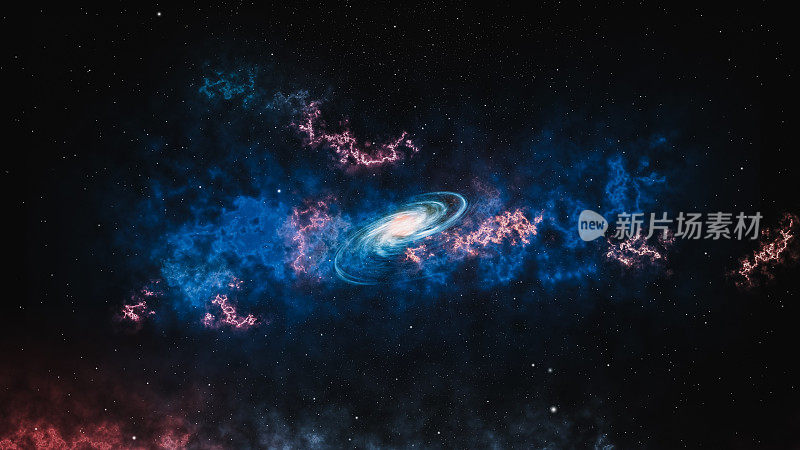 外太空美丽宇宙的VFX 3D渲染。令人惊叹的宇宙，恒星，行星，彗星和小行星的可视化。来自太空或星际飞船的镜头。科幻的概念。